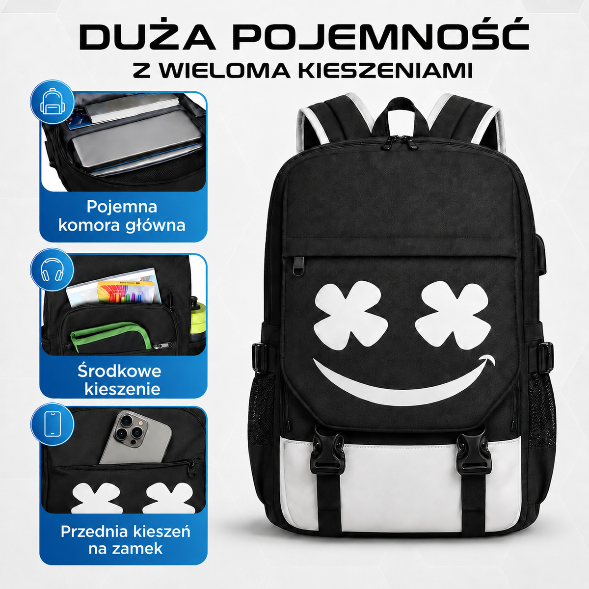 3W1 ZESTAW SZKOLNY ŚWIECĄCY W CIEMNOŚCI NA NIEBIESKO