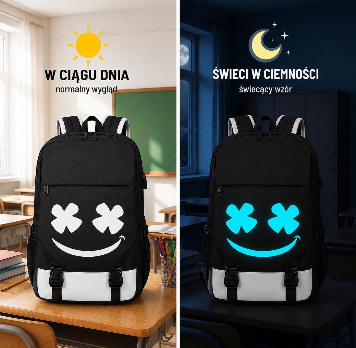 3W1 ZESTAW SZKOLNY ŚWIECĄCY W CIEMNOŚCI NA NIEBIESKO